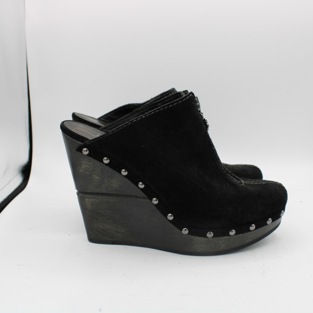 DVF Diane Von Furstenberg Black Suede Mules Wedges - Picture 7 of 8